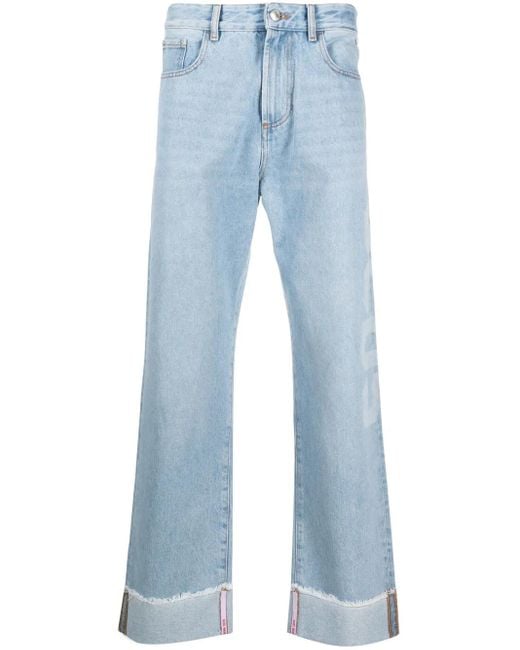 Gcds Blue Logo-Patch Straight-Leg Jeans for men