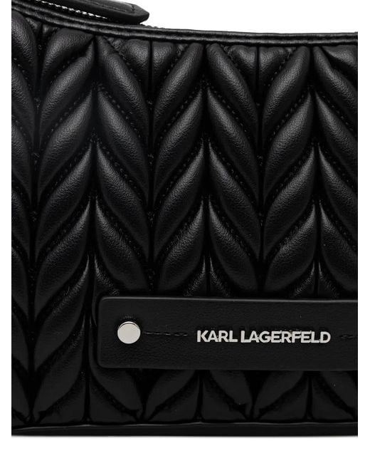 Karl Lagerfeld Black Gesteppte Umhängetasche mit Logo-Schild