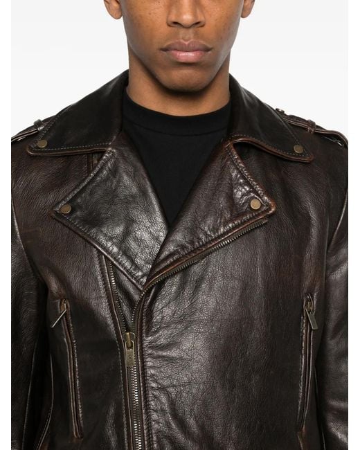 Salvatore Santoro Black Leather Biker Jacket for men