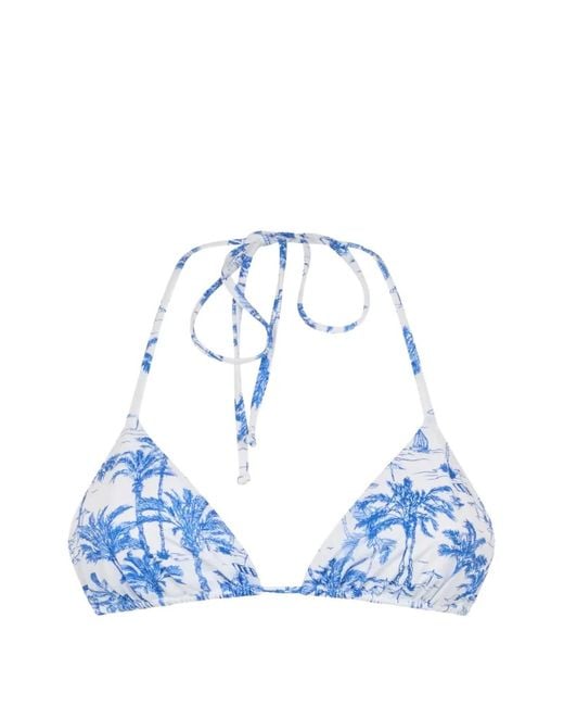 Mc2 Saint Barth Blue Leah Naomi Toile De Jouy Print Triangle Bikini Top