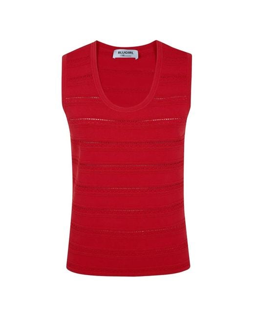 Blugirl Blumarine Red Pointelle-Knit Sleeveless Top