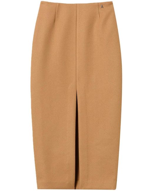 Twinset Natural Deep Front-Slit Straight Midi Skirt