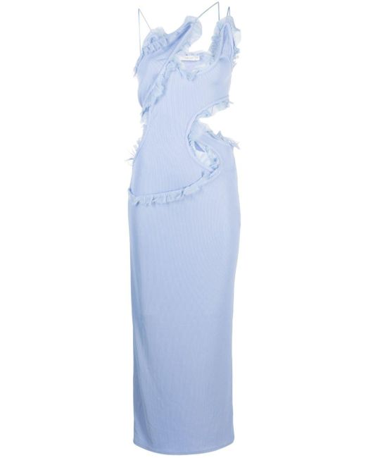 Christopher Esber Blue Carina Ruffle-Trim Ribbed-Knit Maxi Dress