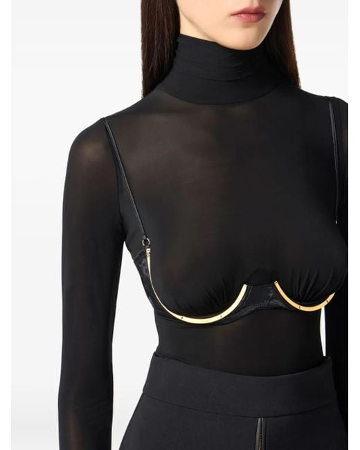 Elisabetta Franchi Black Long Sleeve Bodysuit