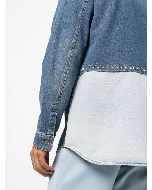 Valentino Garavani Blue Rockstud Layer-Design Denim Shirt for men