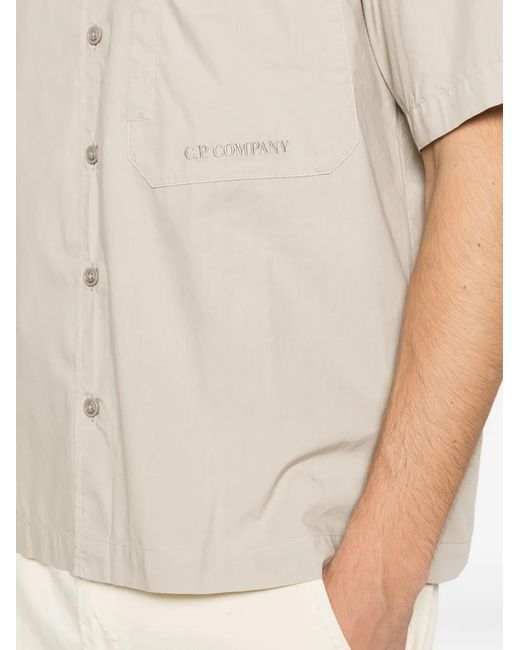 C P Company White Popeline Short Sleeve Shirt for men