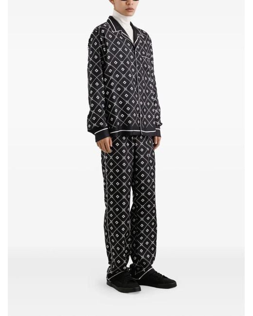 Dolce & Gabbana Black Geometric-Pattern Drawstring Trousers for men