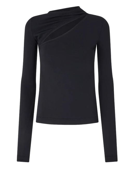 Pinko Blue Long-Sleeved Asymmetrical Neckline Sweater