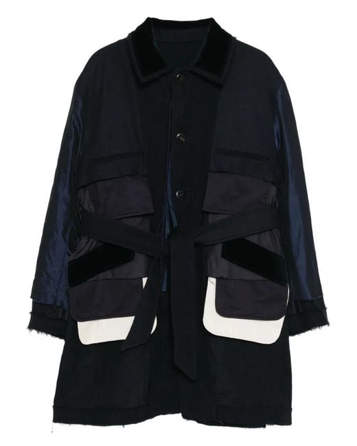 Patchwork belted coat Midorikawa de hombre de color Black