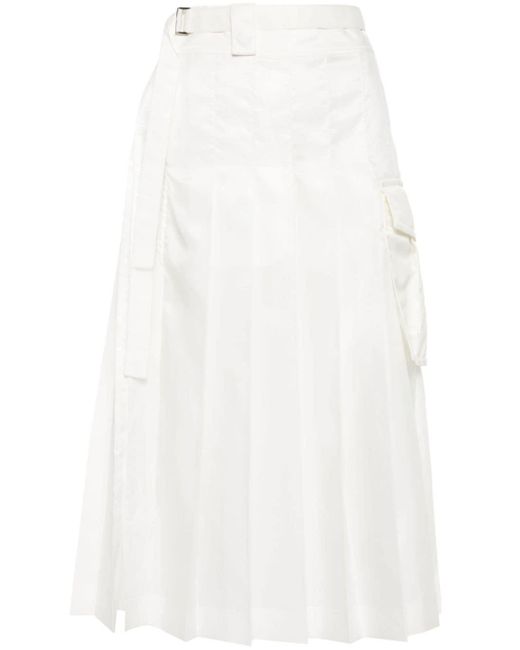 Sacai Pleated Belted Midi Skirt in het White