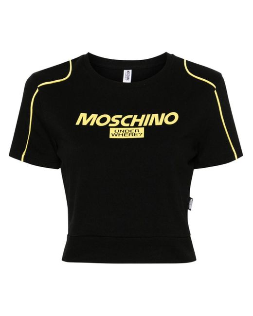 T-shirt crop à logo imprimé Moschino en coloris Black