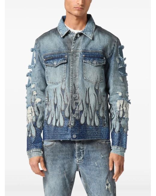 Philipp Plein Blue Strass Flame Jacket for men