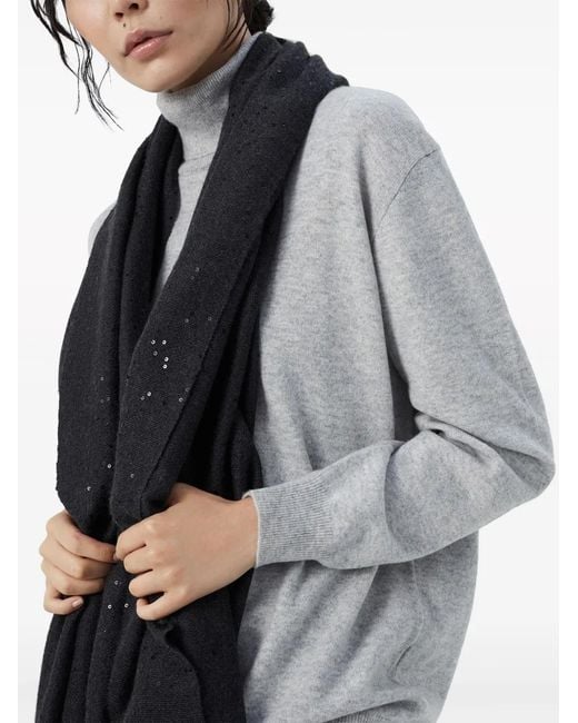 Brunello Cucinelli Black Sequin-embellished Scarf