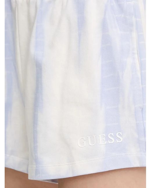 Guess White Tie-Dye Logo-Print Mini Shorts