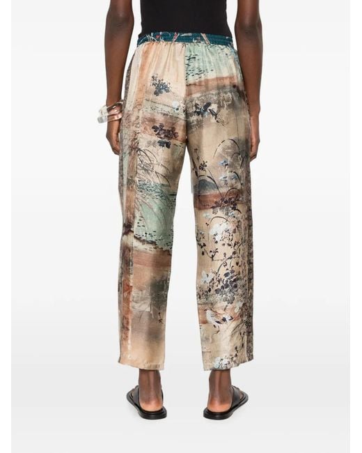 Pierre Louis Mascia White Aloe Landscape-Print Drawstring Trousers
