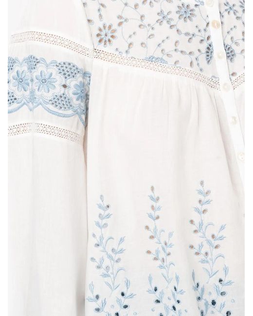 LoveShackFancy White Embroidered Crew Neck Blouse