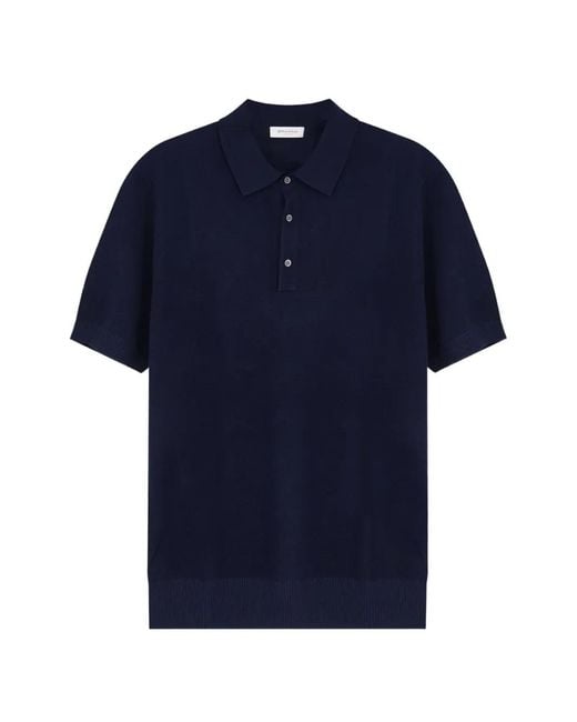 Bramani Cashmere Blue Short-Sleeve Polo Shirt for men