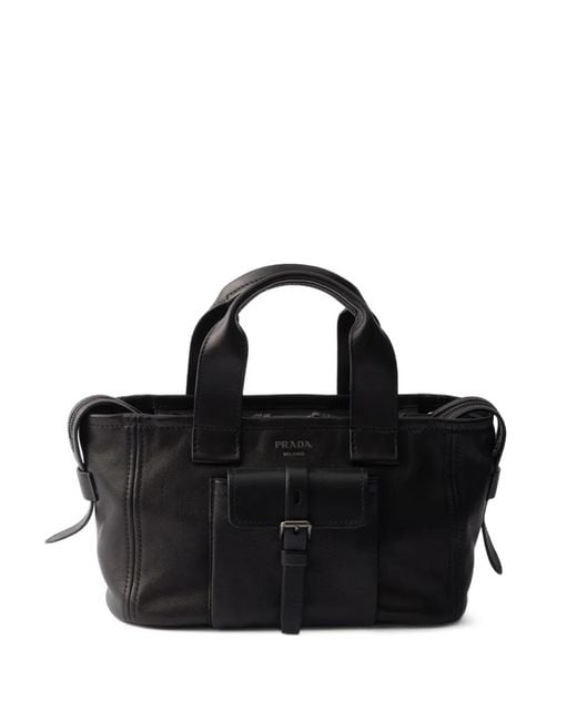 Prada Black Route Medium Leather Tote Bag