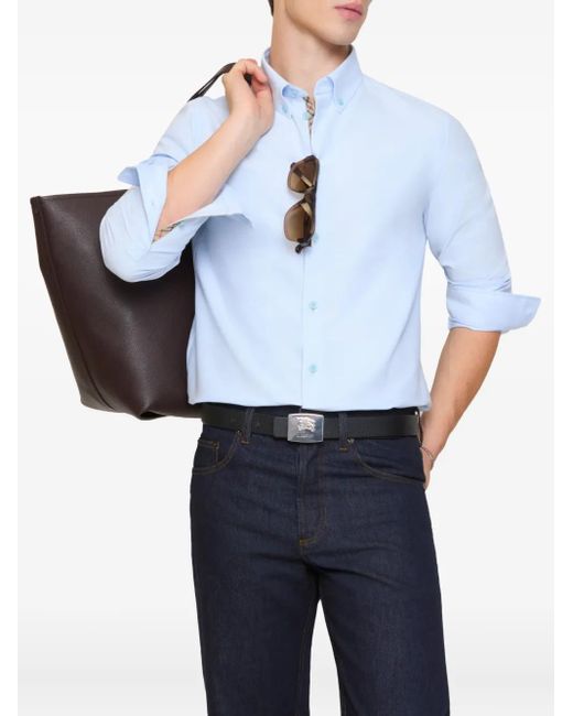 Burberry Blue Equestrian Knight Oxford Shirt for men