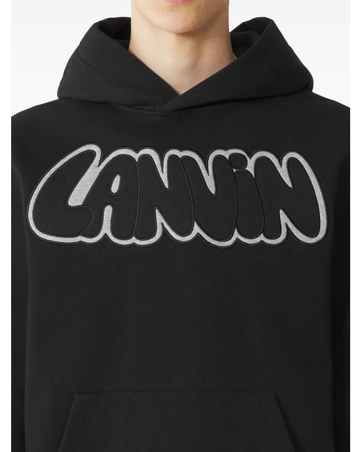 Lanvin Black Embroidered Logo Hoodie for men