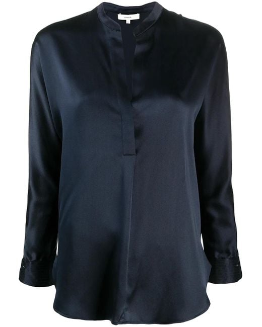 Vince Blue Long-Sleeved Open Front Blouse