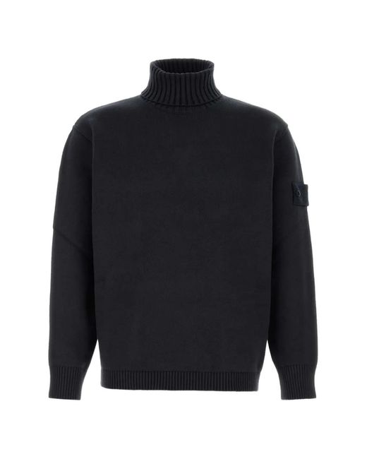 Stone Island Blue Logo-Patch Roll-Neck Sweater for men