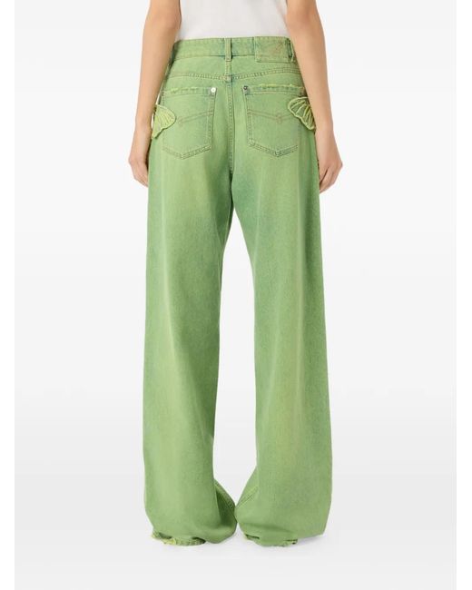 Blumarine Green Jean À Motif De Papillon