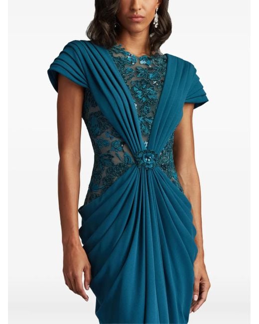 Tadashi Shoji Blue Floral-Sequin Embellished Maxi Dress