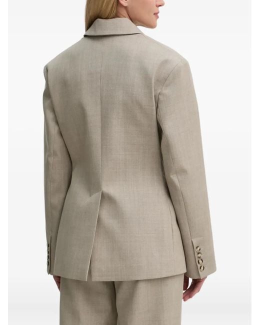 Nanushka Natural Pacey Leather-trimmed Double-breasted Blazer