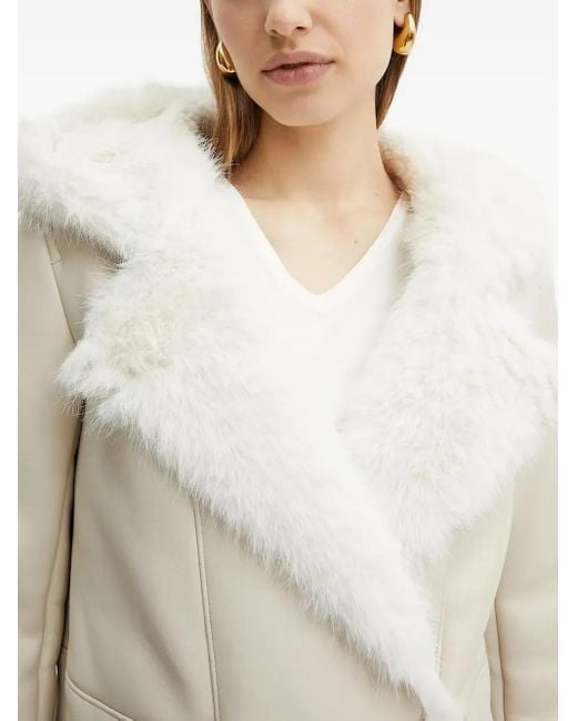 Guess White Faux-Fur-Trimmed Hooded Coat