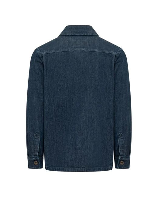 Fay Blue Logo-Patch Overshirt for men