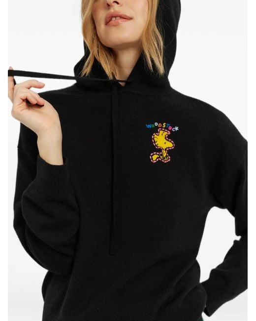Chinti & Parker Black Snoopy-Motif Intarsia-Knit Hoodie