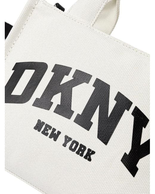 DKNY White Small Logo-Print Canvas Tote Bag