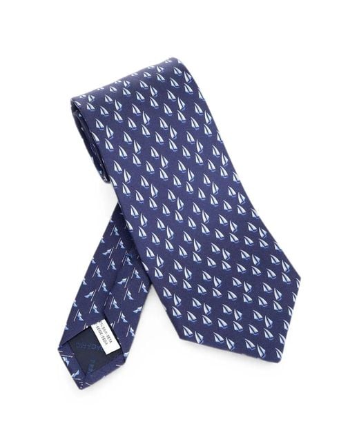 Ferragamo Blue Sailboat-Print Tie for men
