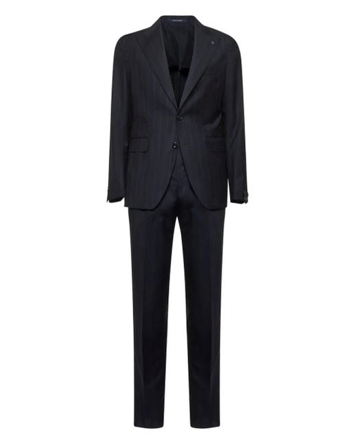 Tagliatore Black Pinstriped Peak-Lapels Suit for men