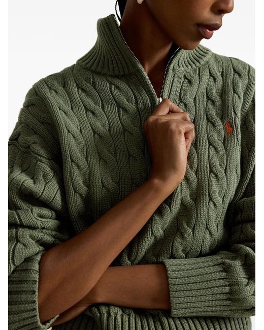 Polo Ralph Lauren Green Cable-Knit Quarter-Zip Sweater