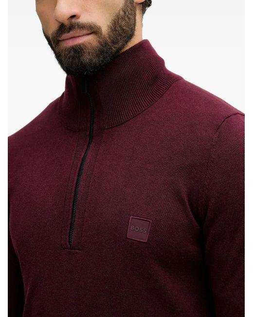Boss Red Zip-Up Logo-Patch Sweater for men