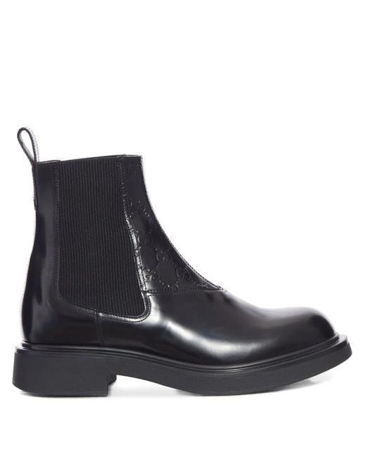 Gucci Black Leather Ankle Boot With Single "Gg" Grain for men
