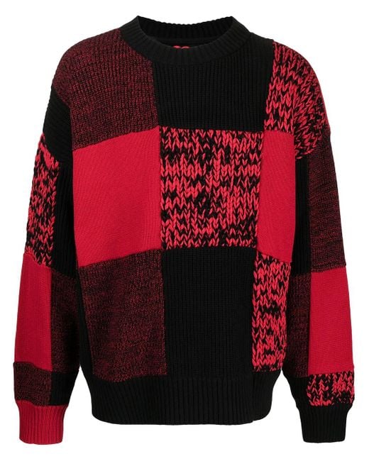 Sacai Red Checked Round-Neck Jumper for men