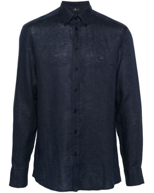 Chemise en lin à logo brodé Etro pour homme en coloris Blue