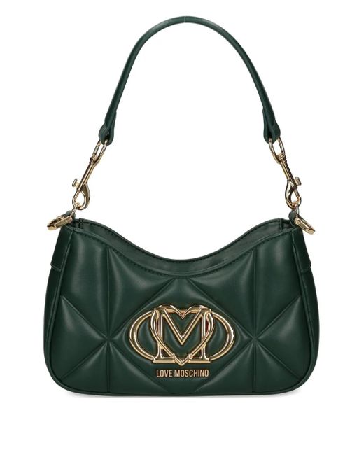 Love Moschino Green Quilted Logo-Plaque Shoulder Bag