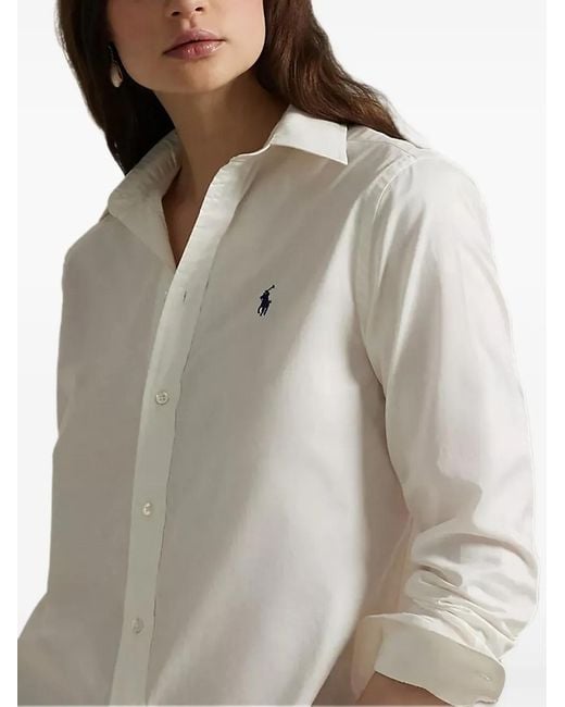 Polo Ralph Lauren White Logo-Detail Long-Sleeve Shirt
