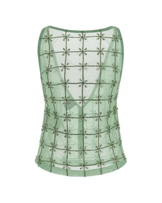 Pinko Green Quandong Rhinestone Embroidery Top