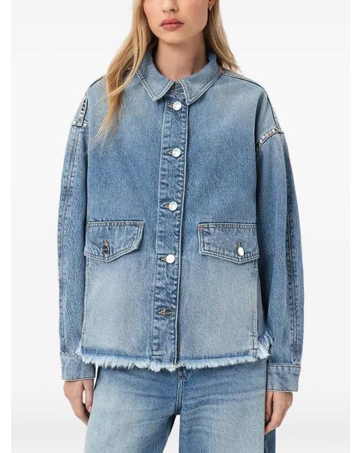 AllSaints Blue Studded-Embellished Oversized Shirt