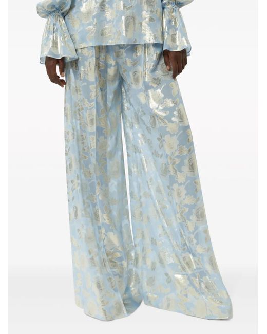 Nina Ricci Blue Floral-Jacquard Palazzo Pants
