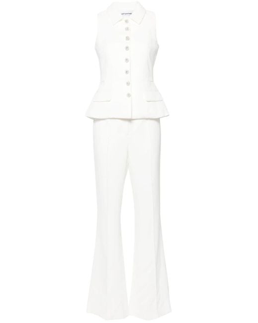 Self-Portrait White Button-up Vest Jumpsuit