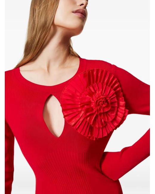 Twinset Midi-Jurk Met Ruches En Keyhole Hals in het Red