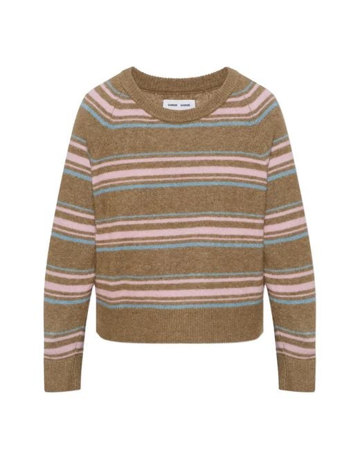 Samsøe & Samsøe Brown Nor O-N Striped Raglan-Sleeve Sweater