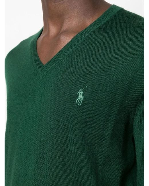 Polo Ralph Lauren Green V-Neck Polo Pony Jumper for men