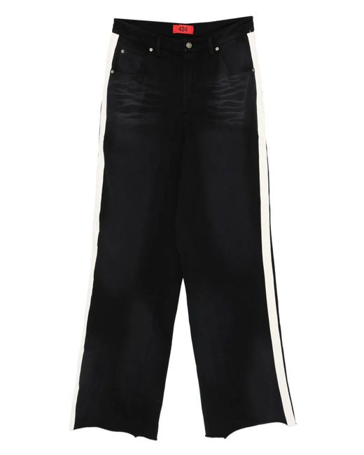 424 Black Stripe-Detail Trousers for men